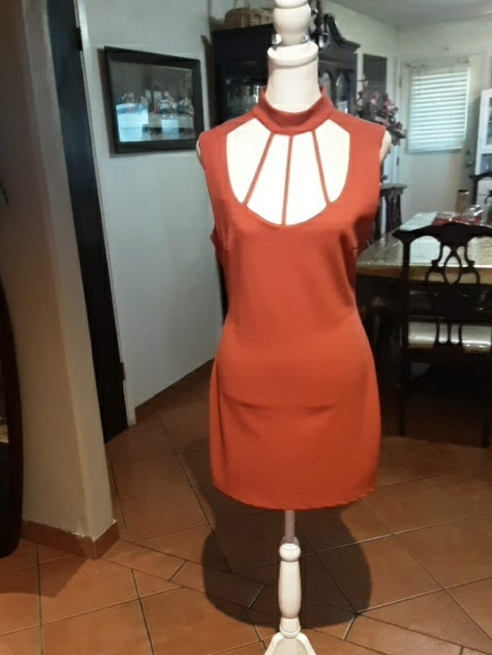 Karl Lagerfeld Rust Cutout High-Neck Mini Dress